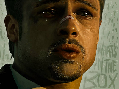 What's in the box?! bandaid blood brad pitt david fincher digital painting drawing eyes face hollywood painting portrait sadness seven tear
