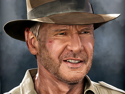 Indiana Jones adventure digital painting drawing grin harrison ford hat hollywood indiana jones painting portrait smile stubble
