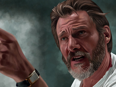 You find that man! beard blood digital painting drawing face harrison ford hollywood illustration painting the fugitive watch