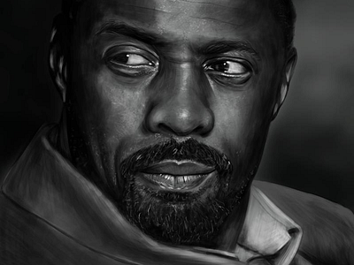 Idris Elba beard black and white digital painting drawing eyes face idris elba monochrome painting