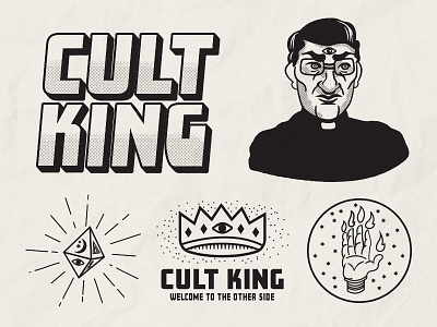 Cult King crown cult dice illustration king logo occult priest retro scary spooky typography