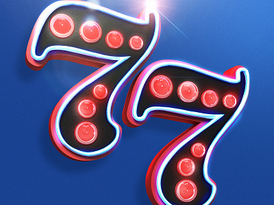 77 3d 3d art casino fun neon number numbers retro typography