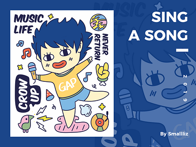 sing a song bird cute design flat gap icon illustration man mbe music note people water