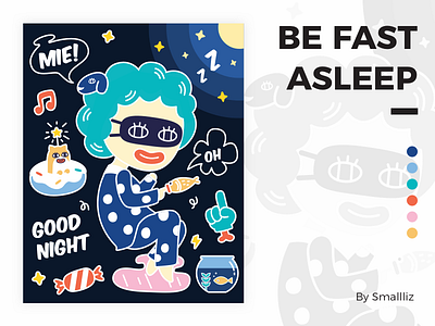 Be Fast Asleep cute design finger fish flat funny icon lightcms mie night note sleep star water