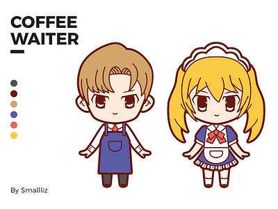 Coffee Waiter boy coffee cute design flat girl illustration people person waiter