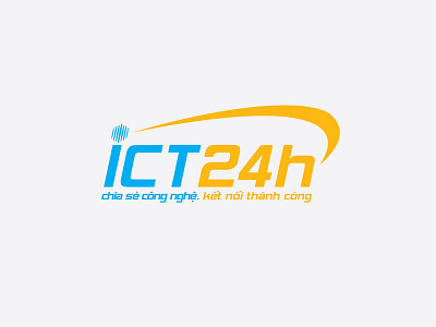 Logo Ict24h Final blue branding creative design ict identity logo logotype mark orange symbol technology