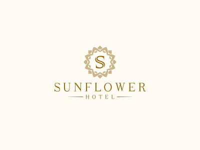 Logo Sunflower Hotel 06 brand branding flower font hotel icon logo logotype sunflower symbol typeface yellow