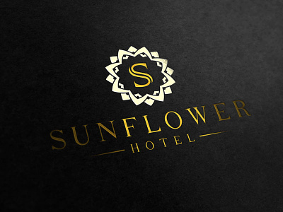 Logo Sunflower Hotel 12 classical creative flower hotel icon logo logotype mark mockup sunflower symbol yellow