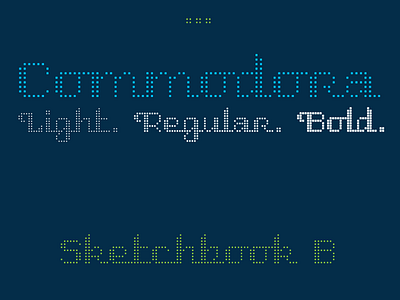 Commodora in Light, Regular and Bold blue font green pixel script