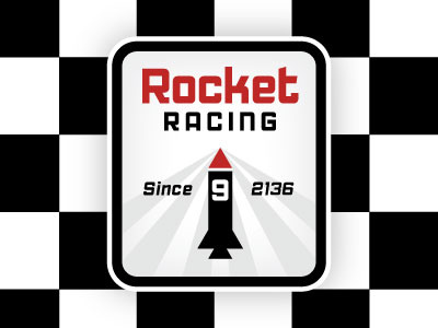 Rocket Racing black checkered flag red rocket type
