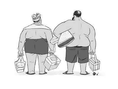 Suns out, buns out characters chubby illustration