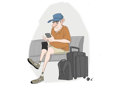 Killing Time airport characters illustration senior waiting