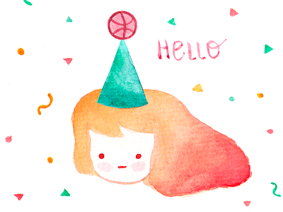 hello, dribbble! face hat portrait watercolor