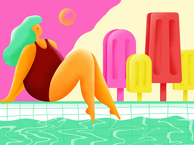 summer! colors hair ice cream illustration pool popsicle summer sun vector