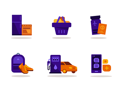 benefits illustrations appliance car clothing gas grocery icon illustration smartphone travel vector