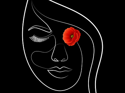 One Line Face With Poppy Flower design graphic design illustration logo vector
