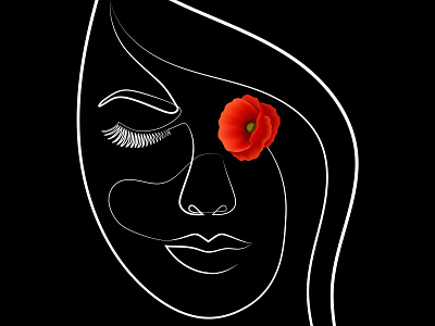 One Line Face With Poppy Flower