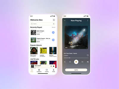 Music Player - App app design discover music listen music mobile app mood music music app ui
