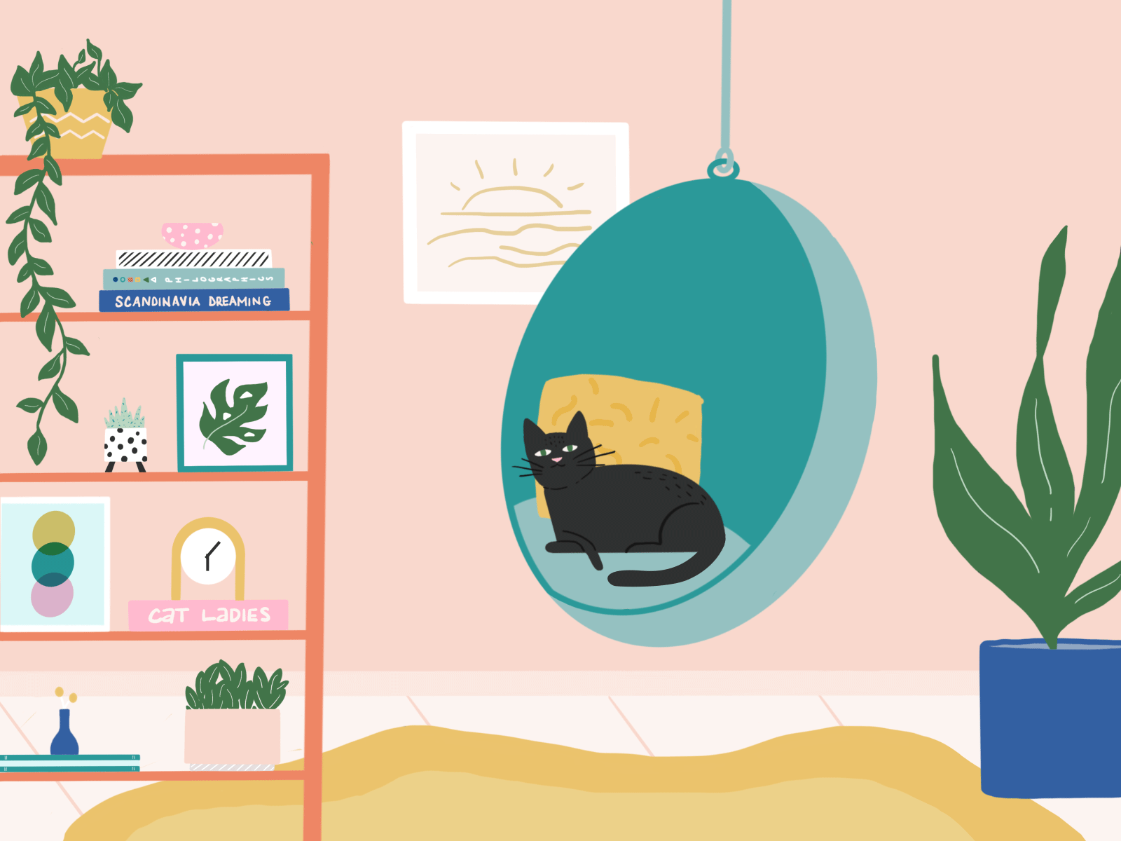 Lazy Caturday in Quarantine animation cat gif house illustration looping gif mid century