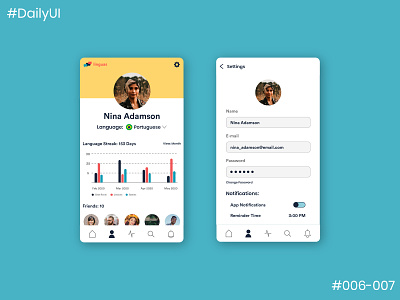 Daily UI Challenge #6 & 7 User Profile & Settings Page app app concept app design dailyui dailyui006 dailyui007 dailyuichallenge settings page settings ui ui user profile