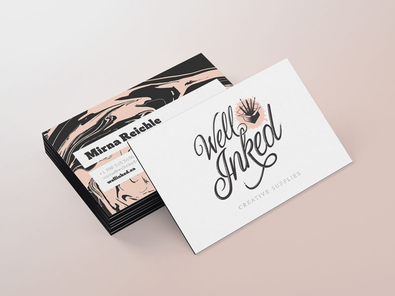 Well Inked Brand Identity - Business Card business card script font brand identity logo design wordmark supplies art script branding brand logo