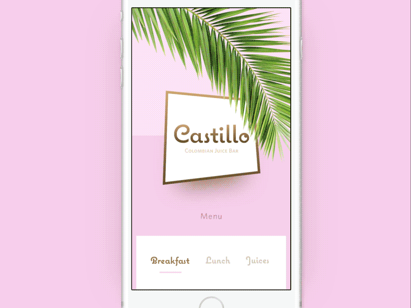 Castillo Colombian Juice Bar App Concept app design e commerce graphic design juice bar plants ui design ux