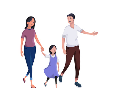 Family walk design drawing illustration