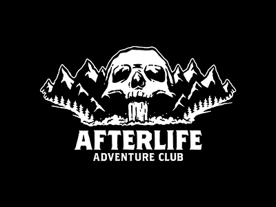 Afterlife Adventure Club Logo adventure drawing hiking illustration logo merch mountains nature shirt design skull travel