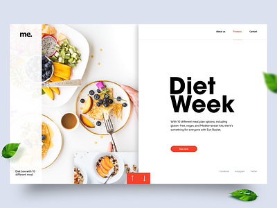 Diet week adobe xd concept detox diet healthy homepage leaf minimal red salade shop ui ux webdesign website