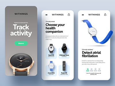 Withings n°2 adobe xd android app blue e commerce green grey healthcare ios app minimal mobile mobile app mobile design mobile ui shopping app ui watch webdesign