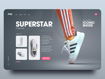 Superstar adobe xd clean dark grey homepage minimal pink red shoes simple sneakers ui webdesign website