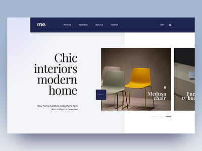 Chic interiors adobe xd blue clean editorial editorial design furniture furniture store furniture website homepage layout minimal shopping simple webdesign website whitespace yellow