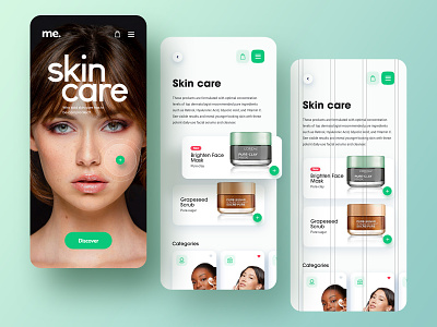 Skin care adobe xd android app app design beauty app clean cosmetics ecommerce app green ios app minimal mobile app mobile ui simple skin skin care skincare typography ui ux