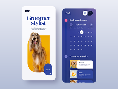 Groomer stylist android animal app application design app dog groomer grooming ios mobile mobile app mobile app design pet groomer pets purple ui ux yellow