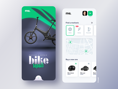 Bike repair android android app app application bicycle bike ecommerce green ios ios app mechanic minimal mobile mobile app repair ride ui uiux