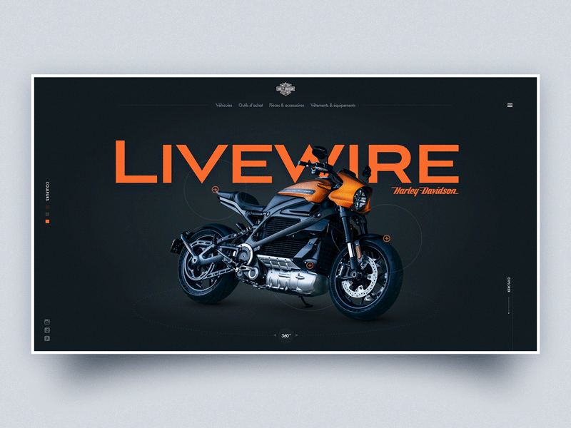 Livewire adobe xd animated animated gif clean concept dark dark ui harley davidson homepage minimal motorcycle orange ride simple ui ux