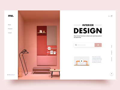 Interior design adobe xd concept furniture interface interior minimal pink red ui ux webdesign website