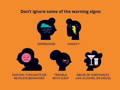 Warning Signs abuse alcohol anxiety depression emotions icon icons illustration infographic people person sadness silhouette trouble vector