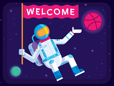 Congrats! basketball draft dribbble icons illustration invite person space vector welcome