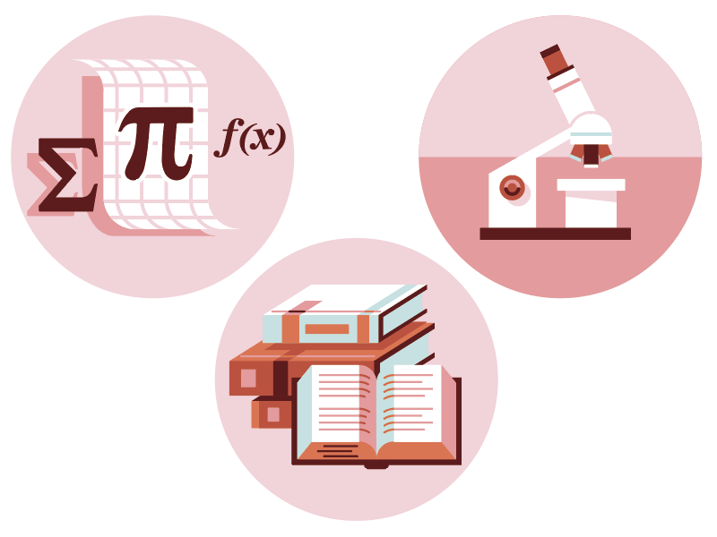 Education Icons: Math, Science, ELA vector icons pie microscope books reading science math education