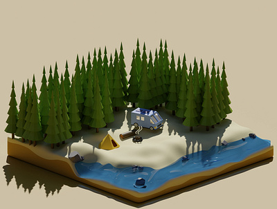 Camp Forest Isometric 3d render 3d 3d illlustration camp forest isometric low poly