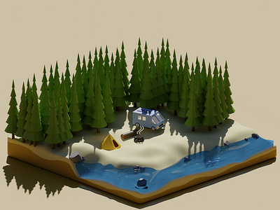 Camp Forest Isometric 3d render