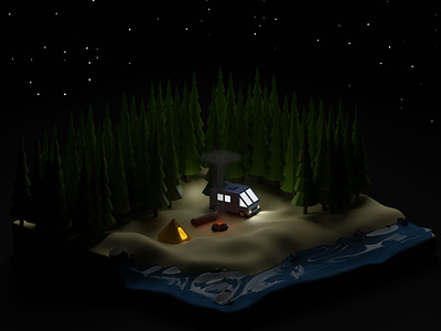 Camp forest Night Version 3d Render