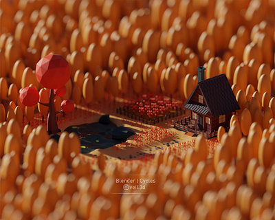 Autumn Isometric 3d 3d illlustration 3d render autumn design fall house illustration isometric low poly