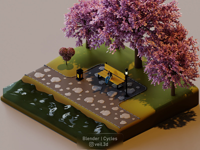a man thinking about his life 3d 3d illlustration 3d render about design garden his illustration isometric life low poly man sakura tree sit thinking