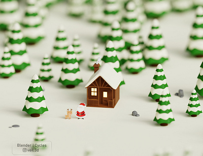 Santa Cabin Isometric 3d 3d illlustration 3d render christmas deer design forest illustration isometric low poly santa tree