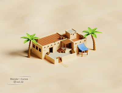 Desert House 3d 3d illlustration 3d render desert design house illustration isometric low poly sand sun tree wood