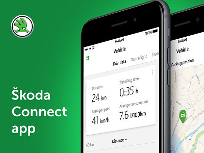 Skoda Connect — marketing banner app car cards clean design green ios ui ux