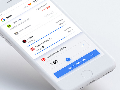 Google Bank Main Screen bank card clean design graph ios progress ui ux