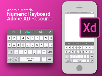 Android material numeric keyboard resource for Adobe XD